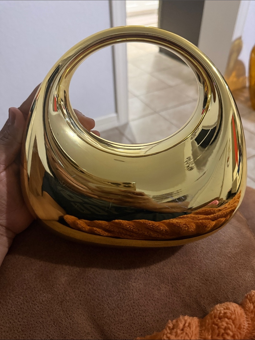 Gold Purse with Crossbody option with Circular Handle